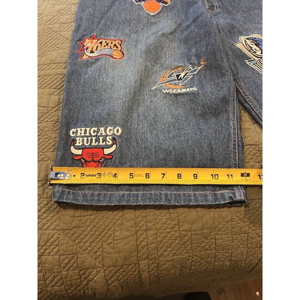 Unk NBA Blue Jean Shorts Vintage 90s Size 36 With 16 Team Patches - Picture 4 of 13